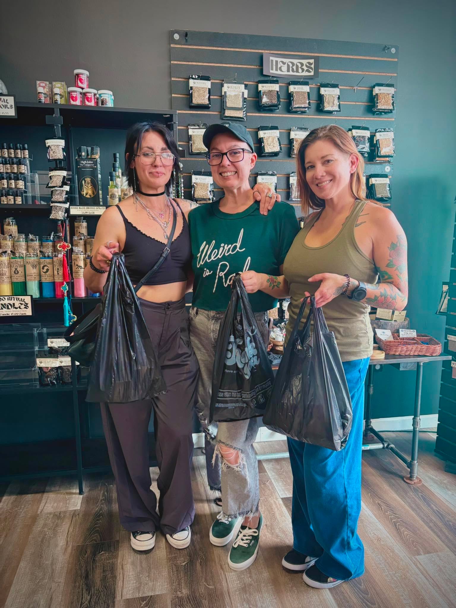 The Live Rude Girls together in a witchy shop